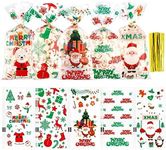 Christmas Treat Bags, 100 Pack Christmas Cellophane Treat Bags, 5.04x10.63 Inch Treat Candy Bags with 100 Pcs Twist Ties for Cookie Goodies Gift Present Wrap Xmas Party Favor Supplies, 5 Styles