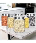 Vency Glass Cubical Square 500ml Transparent Glass Jars & Containers for Kitchen Pantry, Snacks, Masala, Honey, Jams, Pickles, Cookies, Dry Fruits, Coffee Beans Storage with Lid (500ml, Set Of 8)