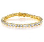 18K Yellow Gold Plated 4.0mm Round-Cut Cubic Zirconia Classic Tennis Bracelet for Women and Men 7.5 Inch