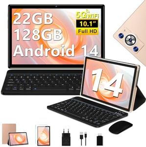2024 Newest Tablet 10 Pulgadas Android 14, 22GB RAM+128GB ROM/TF 1TB, 8-Core 2.0 GHz, 8000mAh Batería, 5G WiFi, Widevine L1, GMS Certificado, BT5.0, Widgets, Tablet con Funda, Teclado y Ratón - Oro