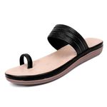 TRASE Senta Flat Slippers for Women, Comfortable Casual Sandals (Black, 7 UK)