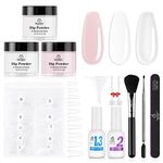 Beetles Dip Powder Nail Kit with Nail Glue Gel Base Top Brush Saver Recycling Tray False Nail Tips for Dip Powder, Clear White Pink Dipping Powder Color for DIY Salon Nail Art Repair Manicure