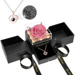 Preserved Mothers Day Rose for Mom,Birthday Gifts for Women,Preserved Pink Rose Flower Gift with Necklace and Light,Mom Gift for Women,Real Flower for Her,Wife,Grandma,Anniversary,Valentines