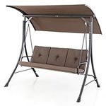 COSTWAY 3 Seater Garden Swing Chair, Outdoor Hammock Bench Chair with Adjustable Canopy and Soft Cushions, Steel Frame Porch Patio Swing Seat Lounger for Balcony Poolside Deck