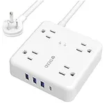 TROND Power Strip Surge Protector - Ultra Thin Flat Plug 5ft Extension Cord with 4 USB Ports(1 USB C Charger), 4 Widely-Spaced Outlets, Compact & Small, 1440J, Wall Mount for Home Office Dorm, White