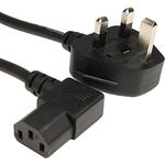 UK Plug Mains Power Cable - Angled Kettle Lead - IEC C13 H05VV-F 0.75mm² 3G 13A - Compatible with LG, Panasonic, Samsung, Sony, Panasonic, Acer, Asus, BenQ, Dell, Compaq and more - For LCD Plasma TV Monitor Printer PC Projector and other Appliances - Length: 3M / 9.8ft