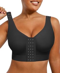 SHAPELLX Front Closure Post Surgery Compression Bras for Women Mastectomy Bra with Adjustable Straps Soft Black