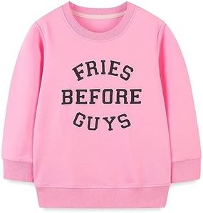 Girls Fries Before Guys Sweatshirt Cotton Long Sleeve Crewneck Casual Pullover Shirts, Pink, 5T