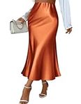 Zeagoo Womens Satin Skirst Lightweight Thin Midi Skirt Flowy Silk Casual Skirts Mermaid Hem