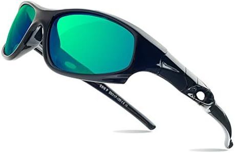 AODUOKE Kids Sunglasses Boys Girls Sports Polarized Sunglasses for kids Child Youth Baseball Beach Sun Glass with Strap, Black | Green Lens, Large