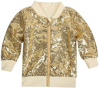 Cilucu Kids Jackets Girls Boys Sequin Zipper Coat Jacket for Toddler Birthday Christmas Clothes, Ivory Gold, 8