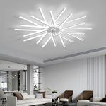 Ceiling Fans with Lights and Remote APP Control Reversible DC Large Ceiling Fans with Lamps Dimmable 6 Speed Fan Light for Living Room Bedroom, White, 100cm