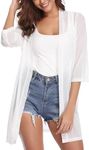 iClosam Women Casual 3/4 Sleeve Sheer Open Front Kimono Dressy Cardigan Sweater Shrugs White