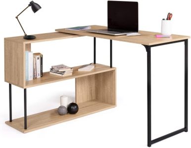 IDMarket - Bureau d'angle Rotatif 180° Detroit étagère Forme S Design Industriel