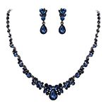 Ever Faith Blue Jewellery Set for Women Dark Blue Rhinestone Crystal Wedding Floral Teardrop Necklace with Clip-On Earrings Set