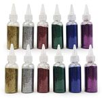 Allgala 12PK Arts and Crafts Glitter Pointed Cap Bottles, Extra Fine Powder, 6 Color Assorted