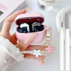 Cute Pink Case for Samsung Galaxy Bud 3/Buds 3 Pro Cover for Girl Women with Pom pom Flower Keychain & Cleaner Pen, Soft Silicone Galaxy Buds Pro 3/Buds3 Protective Cover Skin (2024)