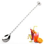 YUNAI Stainless Steel Bar Mixing Spoon with Masher, Twisted Cocktail Shaker Spoon Bar Drink Mixer Stirrer for Bartender Home Bar Restaurant Use, Silver, 10''/26cm, 2 in 1