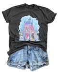 Magic Kingdom Shirts Castle T Shirts for Women Princess Castle Shirt Funny Vacation Trip Tee Casual Holiday Top, Dark Grey, Medium