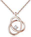 KENIY Rose Gold Necklace for Women, 925 Sterling Silver Ladies Necklace Dainty Pendant Necklace with Cubic Zirconia Adjustable Rose Gold Necklace Celtic Necklace for Women Birthday Jewelry Gifts