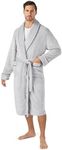 PAVILIA Mens Soft Robe, Plush Warm Bathrobe for Men, Long Spa Robe with Shawl Collar, Pockets, Trim Piping (Light Grey)