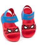 Marvel Spider-Man Kids Sandals | Red & Blue Sliders for Toddler Boys | Superhero Summer Pool Shoes with Supportive Strap | Slip-on Beach Footwear Fun Merchandise Gift for Children