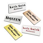 Custom Laser Engraved Name Badges with Pin, Magnetic, Adhesive, or Blank Backing, Durable Personalized Name Tag with 3 Lines of Custom Texts, Clear and Easy to Read, 10 Colors (1.5"x3")