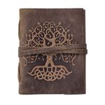 Asheville Tree of Life Leather Journal Notebook, Unlined 120 Pages, Genuine Handmade Leather Bound Daily Sketch Note Pad (8" x 6")