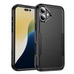 Pirum® Drop Tested Case Compatible with Apple iPhone 16 3 Layer Heavy Duty Defender Bumper Hard Pc TPE Shell Full Body Drop Protective Cover - Black