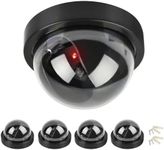 TIMESETL 4PCS Dummy Camera, Hemisphere Dome Camera Fake Security Camera with Flashing Red Light with Security Alert Sticker Decals, Fake Outdoor Camera for Home Security
