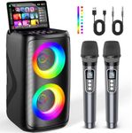 Karaoke Machine for Adults: Portable Bluetooth Speaker with 2 Wireless Karaoke Microphones with LED Lights Birthday Gifts for Party Family Home System Packages Support TWS/TF/USB/AUX