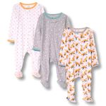 TuddyBuddy 100% Organic Cotton Multi Color Sleepsuits/Footed Romper For Baby Boy & Baby Girl (Pack Of 3 Sleepsuits - Red Fox, 3-6 Months) - Pajamas