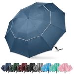 G4Free 62 Inch Windproof Inverted Umbrella with Reflective Stripe Large Compact Reverse Golf Umbrella for Rain 10 Ribs Double Canopy Travel Umbrella Automatic Open Close (Blue)