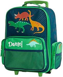 Stephen Joseph Kids Luggage - Personalized Carry On Luggage - Green Dinosaur Travel Bag - Rolling Bag with Custom Name