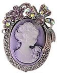 Alilang Vintage Inspired Rhinestone Victorian Lady Cameo Brooch Pin Flower Ribbon Bow Pendant Lavender Purple