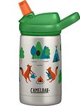 CamelBak Eddy+ Kids Water Bottle, Vacuum Insulated Stainless Steel with Straw Cap, 12 oz, Camping Foxes - Spill-Proof When Open, Leak-Proof When Closed