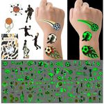 Luminous Tattoos for Kids,200 PCS Football & Basketball Theme Luminous Temporary Tattoo Stickers,Glow in the Dark Tattoos for Boys and Girls,Kids Party Favours,Birthday Party Favors Goodie Bag Fillers