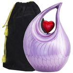 M MEILINXU Purple & Little Red Heart of Love Adult Large Urn for Funeral, Burial, Columbarium or Home, Teardrop Cremation Urns for Human Ashes Adult Female & Male, Tear Drop Decorative Urn for Adult