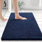 smiry Chenille Bath Mat, 40 x 60 cm, Non-Slip Super Absorbent Bathroom Mat Extra Soft Fluffy Bath Mats for Bathroom Thick Machine Washable Bathroom Floor Mats Rugs, Navy Blue