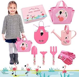 Hortem Kids Gardening Tools Set, 7 Piece Metal Kids Garden Set with Hand Tools, Garden Bag, Kids Gardening Gloves, Kids Apron, Garden Gifts for Kids