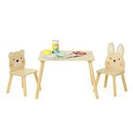 OOOK Wooden Kids Table and Chair Set, Waterproof Desktop Adorable Toddler Table Chairs Set with 2 Animal Chairs