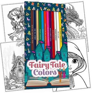 Pun Labs Fairy Tale Colors - Colored Pencils for Adults & Kids, 12 Pre-Sharpened Coloring Pencils with Foil-Stamped Names & 10 Storybook Coloring Pages, Fun Color Pencil Set for Fantasy Fans