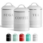 Barnyard Designs White Canister Sets for Kitchen Counter, Vintage Kitchen Canisters, Country Rustic Farmhouse Decor for the Kitchen, Coffee Tea Sugar Farmhouse Kitchen Decor Set, Metal