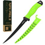 8 Inch Fishing Fillet Knife, Professional Level Knives for Filleting Fish and Boning Meat, Sharp Stainless-Steel Non-Stick Coating Blade, Non-Slip Handles, with 1 Two Stage Knife Sharpener