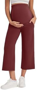 G4Free Maternity Yoga Pants Over The Belly Wide Legs Pregnancy Work Capri Pants Loose Trousers with Pockets(Dark Burgundy,L)