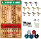 Medikaison Large 21 inches Horse Racing Board Game with 11 Luxury Metal Horses Thickened Wood Game Board Including Dice and Cards Finish Line Race Game Board(Light Flame)