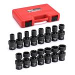 CASOMAN 15 PCS 1/2 inch Drive Standard Universal Impact Socket Set, 6 Point, CR-MO, Metric,10-24mm, Swivel Socket