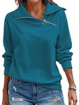 RANPHEE Sweatshirts for Women Blue Long Sleeve Fall Casual Loose Fit Tops Fashion Trendy Clothes Turtleneck Hoodies Activewear Running Jacket L