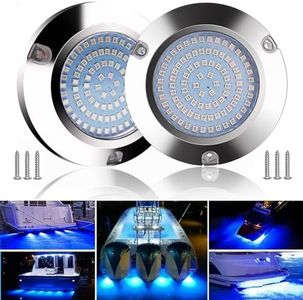 Greluma Pack of 2 90 LED Boat Guided Underwater Lights, 12 V/24 V Round Marine Pontoon Boat Rear Light, IP68 Waterproof Boat Deck Lights Made of Stainless Steel LED Rear Fishing Lights – Blue Light