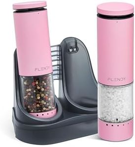 Flendy Electric Salt and Pepper Grinder Set Rechargeable, Automatic Salt and Pepper Grinder Set with Oversized Top Button, Stainless Steel Electric Salt and Pepper Shakers Set